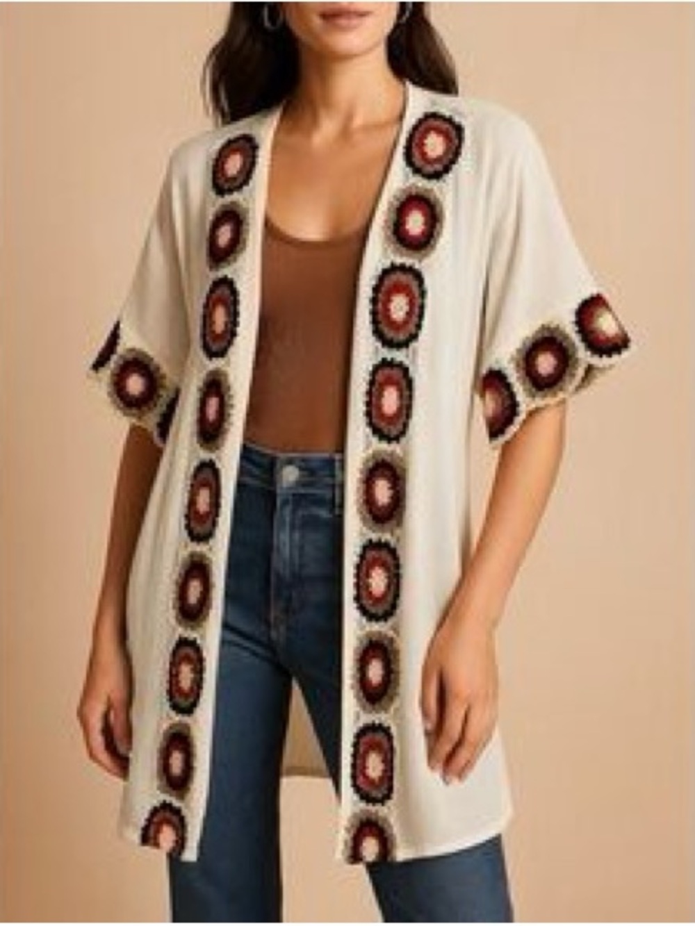 Sweet Magnolia Crochet Open Cardigan 100% Cotton Medium